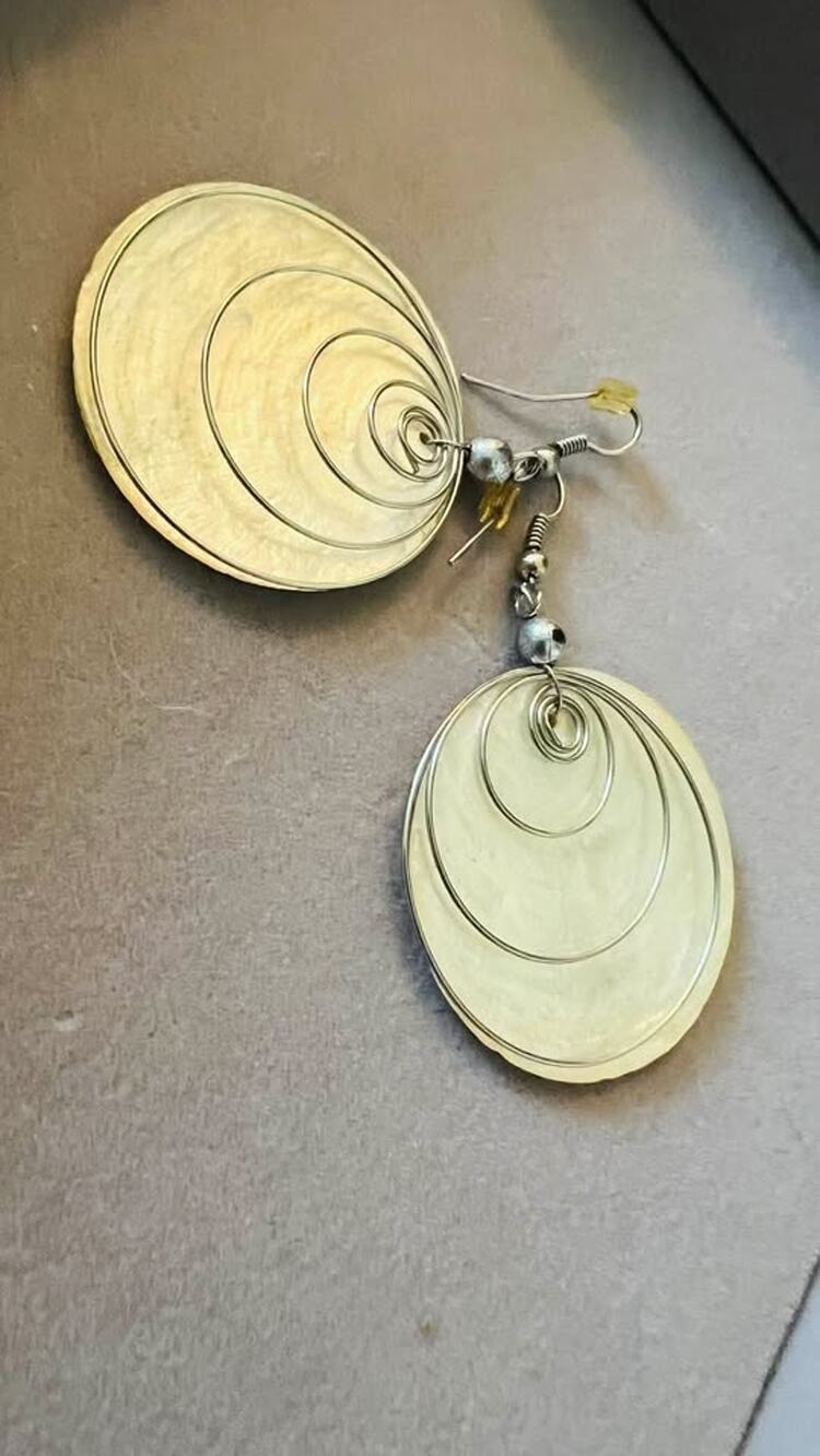 Handmade Shell and Spiral Wire Drop Earrings